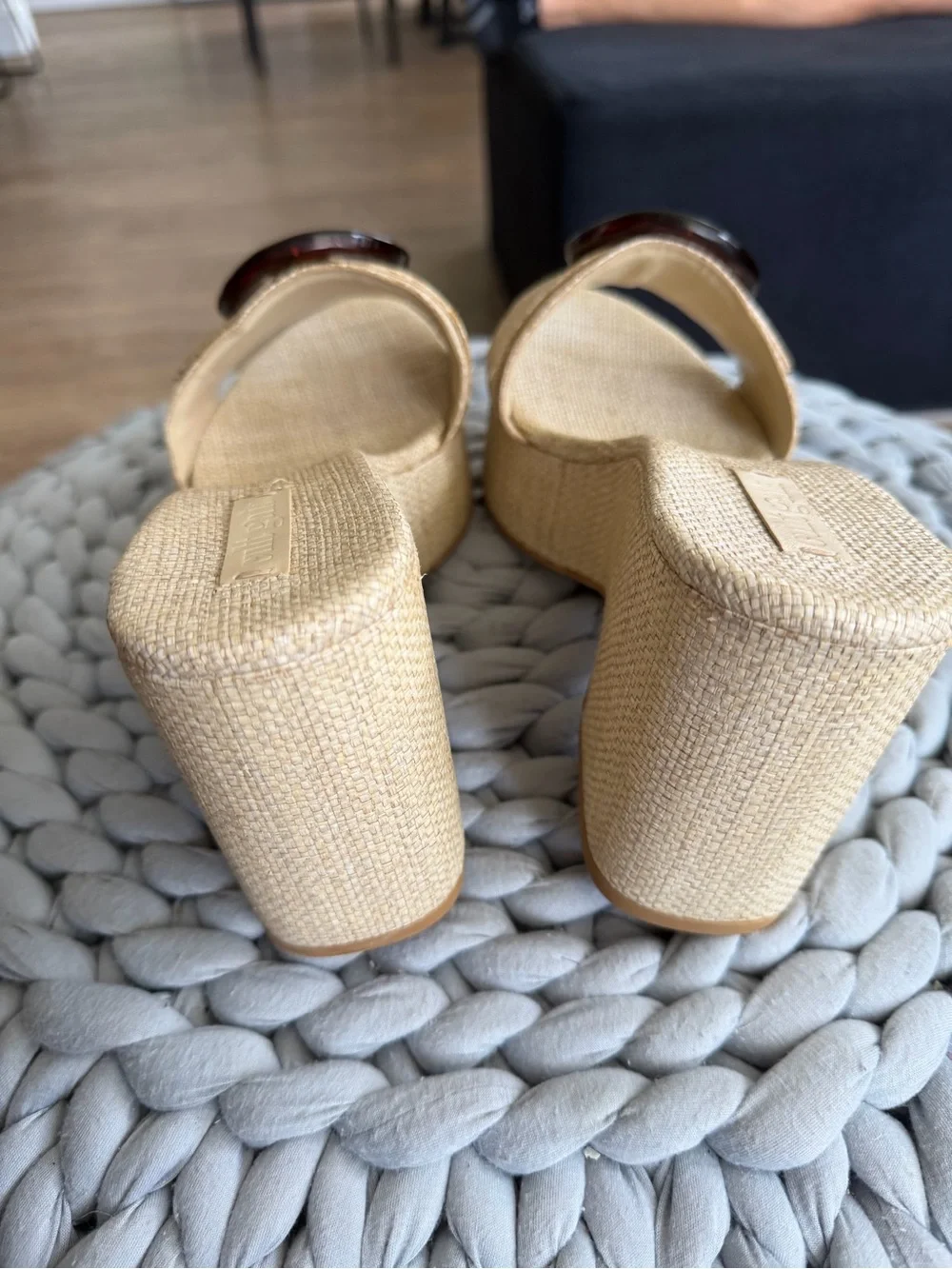 cult gaia Cream Platform Slide Sandals with Buckle